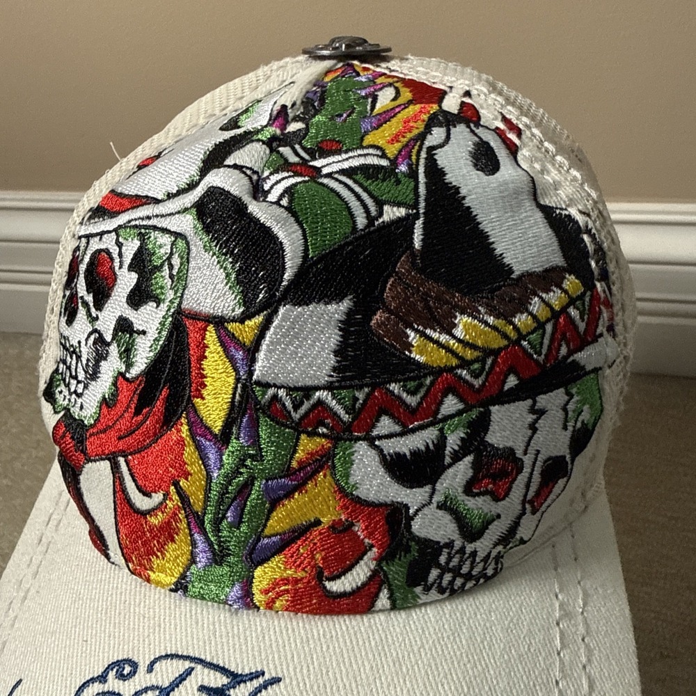 Don Ed Hardy Christian Audigier Embroidered Skulls Sombrero Snapback Trucker Hat - Picture 3 of 12